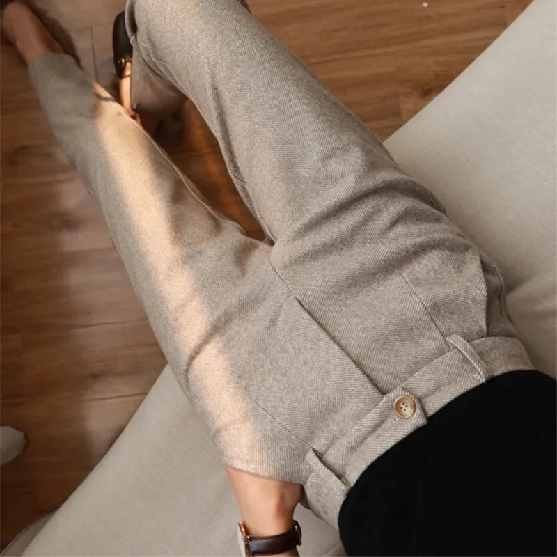 Woolen Pants Women's Harem Pencil Pants 2024 Autumn Winter High Waisted Casual Suit Pants Office Lady Women Trousers - Image 5