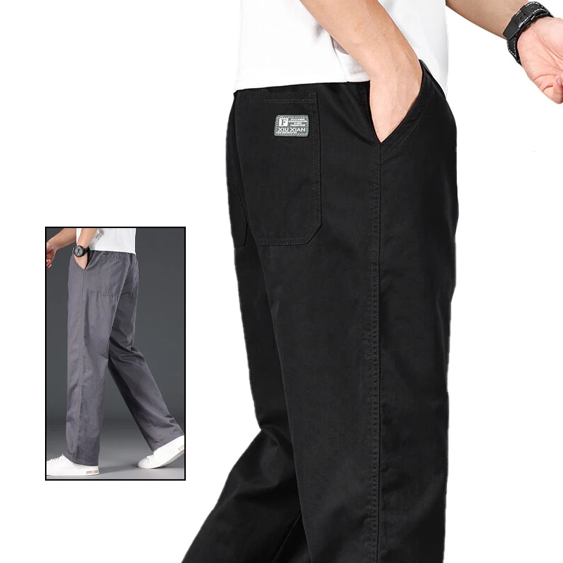 Big Size Mens Casual Pants Relaxed Fit Cotton Trousers Elastic Waist Drawstring Sweatpants Mens Jogger Pants Summer Spring - Image 5