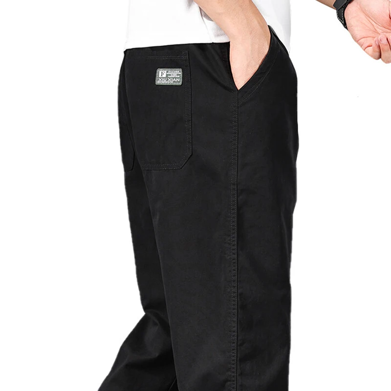 Big Size Mens Casual Pants Relaxed Fit Cotton Trousers Elastic Waist Drawstring Sweatpants Mens Jogger Pants Summer Spring - Image 3