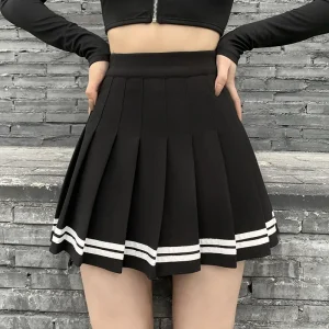 Fashion Korean Style Patchwork Skirt Harajuku Black Pleated Skirts Gothic Streetwear High Waist Mini Skirt Women Punk Skirt