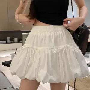Sweet Knot Puffy A-Line Skirt Women's Summer Polyester Fiber High Waist Flower Bud Skirt Casual Sle
