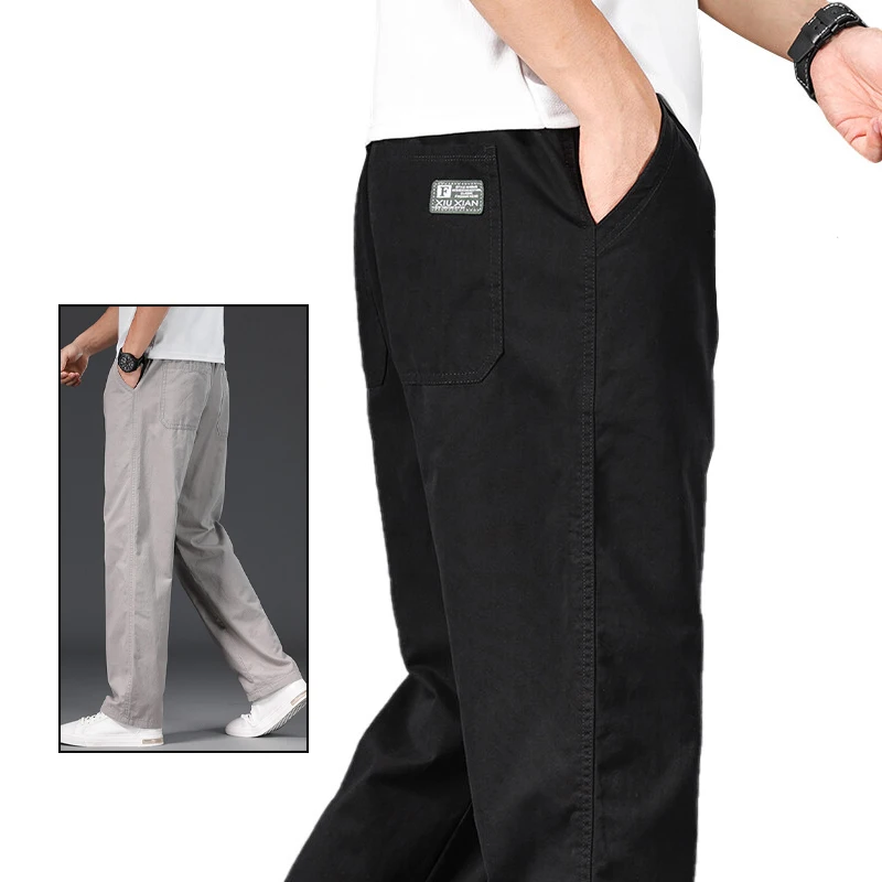 Big Size Mens Casual Pants Relaxed Fit Cotton Trousers Elastic Waist Drawstring Sweatpants Mens Jogger Pants Summer Spring - Image 6