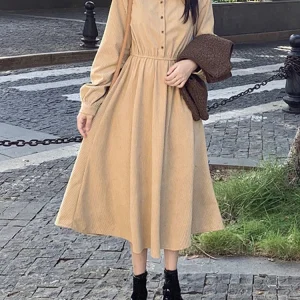 New In Dresses Girl Preppy Style Shirt Dress Solid Long Dresses With Sleeves Elegant Women's Dresses 2025 Woman Clothing