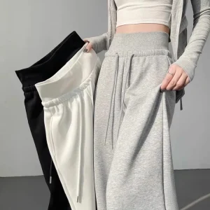 Women's gray sports high waist hanging loose slimming straight leg wide leg pants American sweatpants.