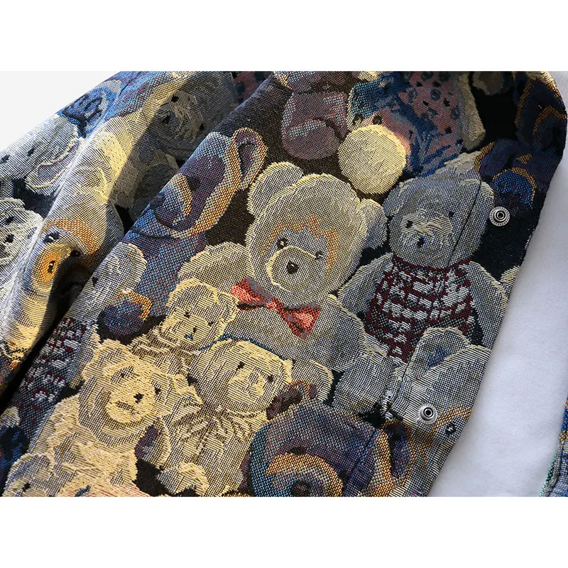 Bear Pattern Full Print Jacket 2025 Men's Baseball Jacket Vintage Embroidery Pattern Jackets Coat Loose Unisex Couple Clothing - Image 4